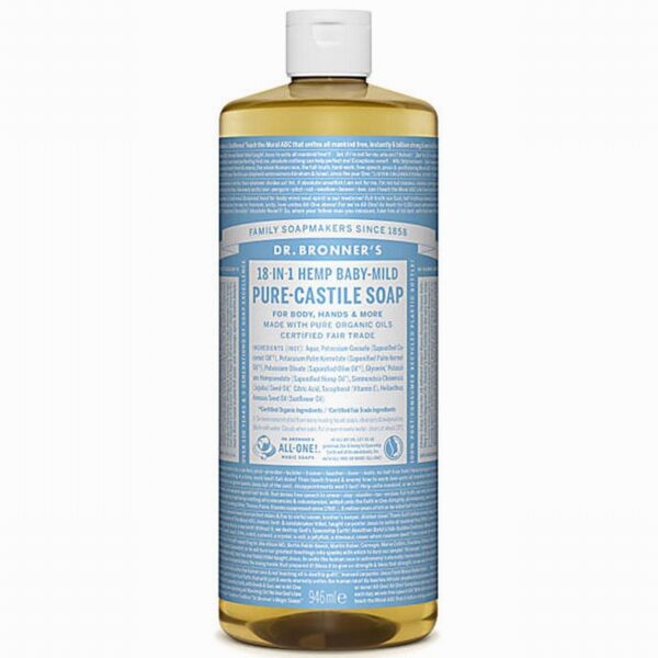 Dr Bronners Liquid Castille Soap – Unscented Baby Mild (946ml) - Organic to your door