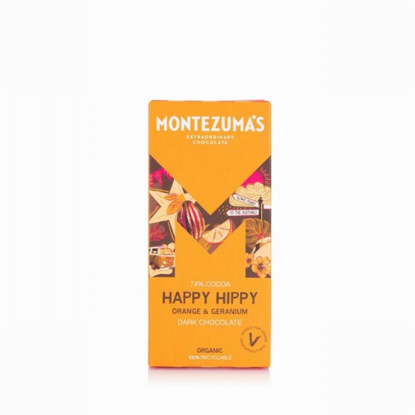 Montezuma Organic Dark Choc – Happy Hippy Orange & Geranium(90g) - Organic to your door