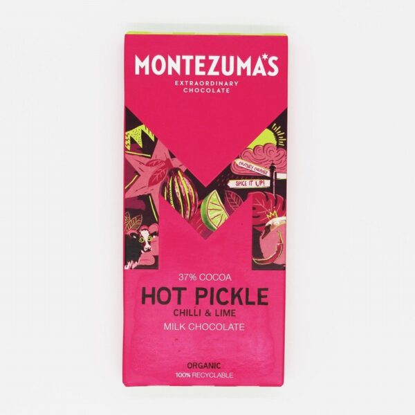 Montezuma Organic Milk Choc – Hot Pickle Chilli & Lime (90g) - Organic to your door