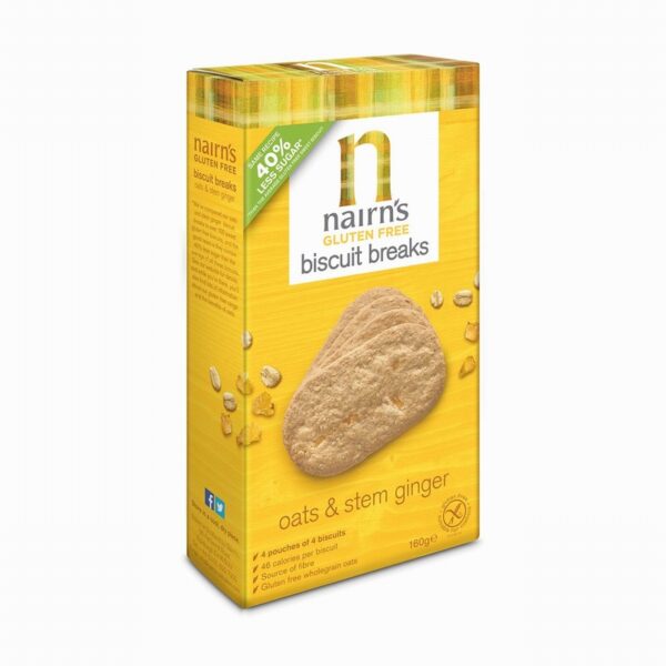 Nairns Stem Ginger Oat Biscuits (160g) - Organic to your door