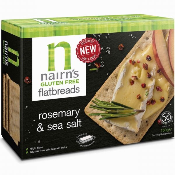 Nairns Gluten Free Flatbreads – Rosemary & Sea Salt (150g) - Organic to your door