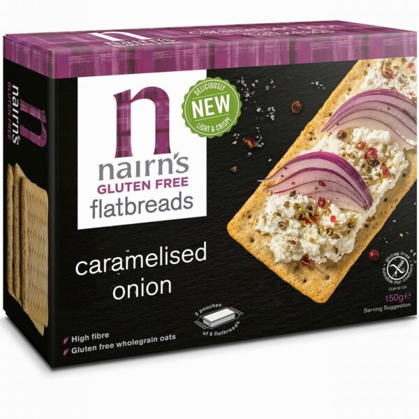 Nairns Gluten Free Flatbreads – Caramelised Onion (150g) - Organic to your door