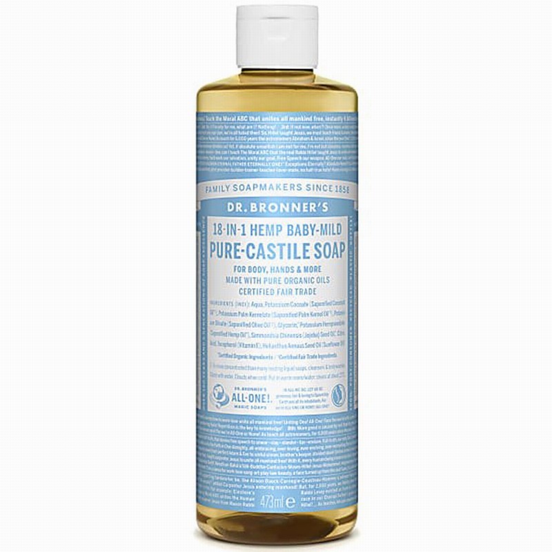 Dr Bronner Castille Soap – Unscented Baby Mild (472ml) - Organic to your door
