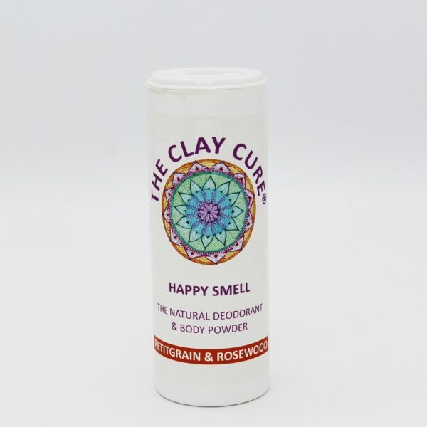 Clay Cure Happy Smell Deod Pwdr – Petitgrain & Rosewood (75g) - Organic to your door