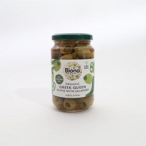 Biona Organic Green Queen Olives with Jalapeno (370g)