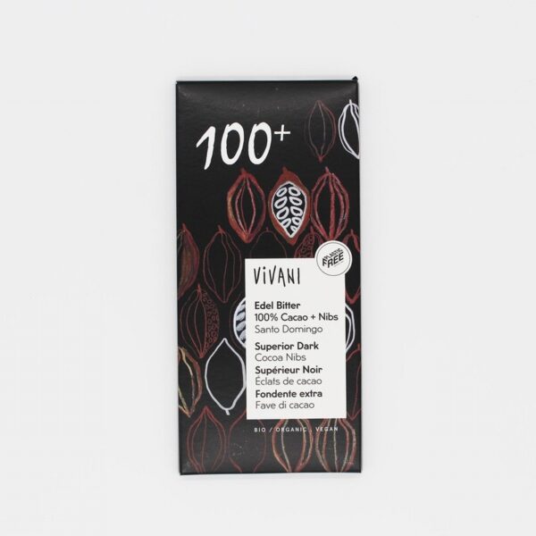 Vivani Organic Superior Dark Choc Santo Domingo 100% w/Nibs(80g) - Organic to your door